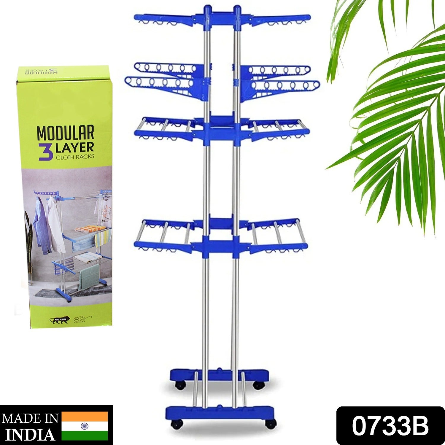 0733B Folding Double Supported 3 Layer Cloth Drying Stand Laundry Dryer Hanger with Breaking Wheels for Balcony Indoor and Outdoor Home, Steel 0733B Folding Double Supported 3 Layer Cloth Drying Stand Laundry Dryer Hanger with Breaking Wheels for Balcony Indoor and Outdoor Home, Steel